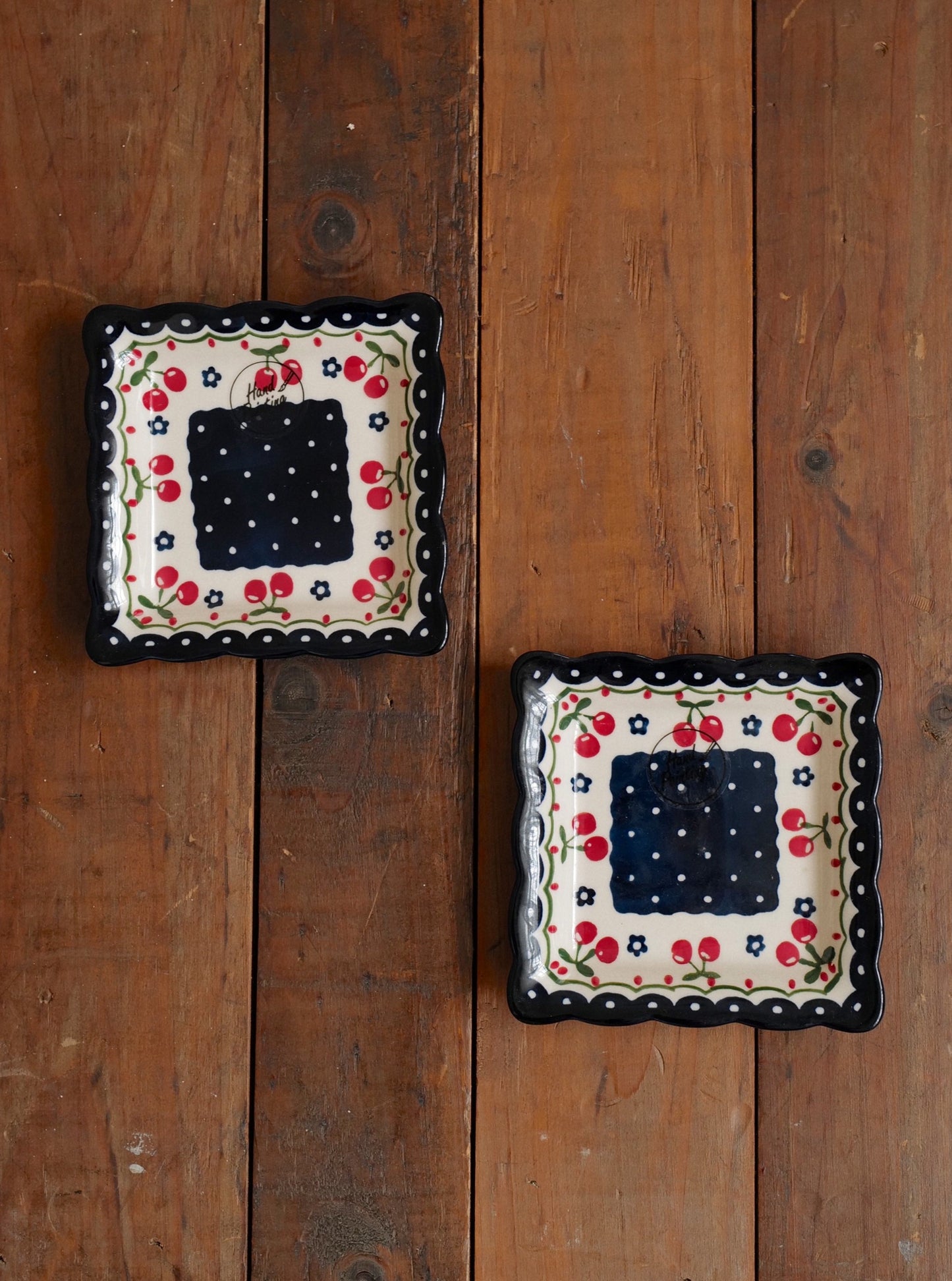 🍒 Hand Painted Ceramic Square Plate