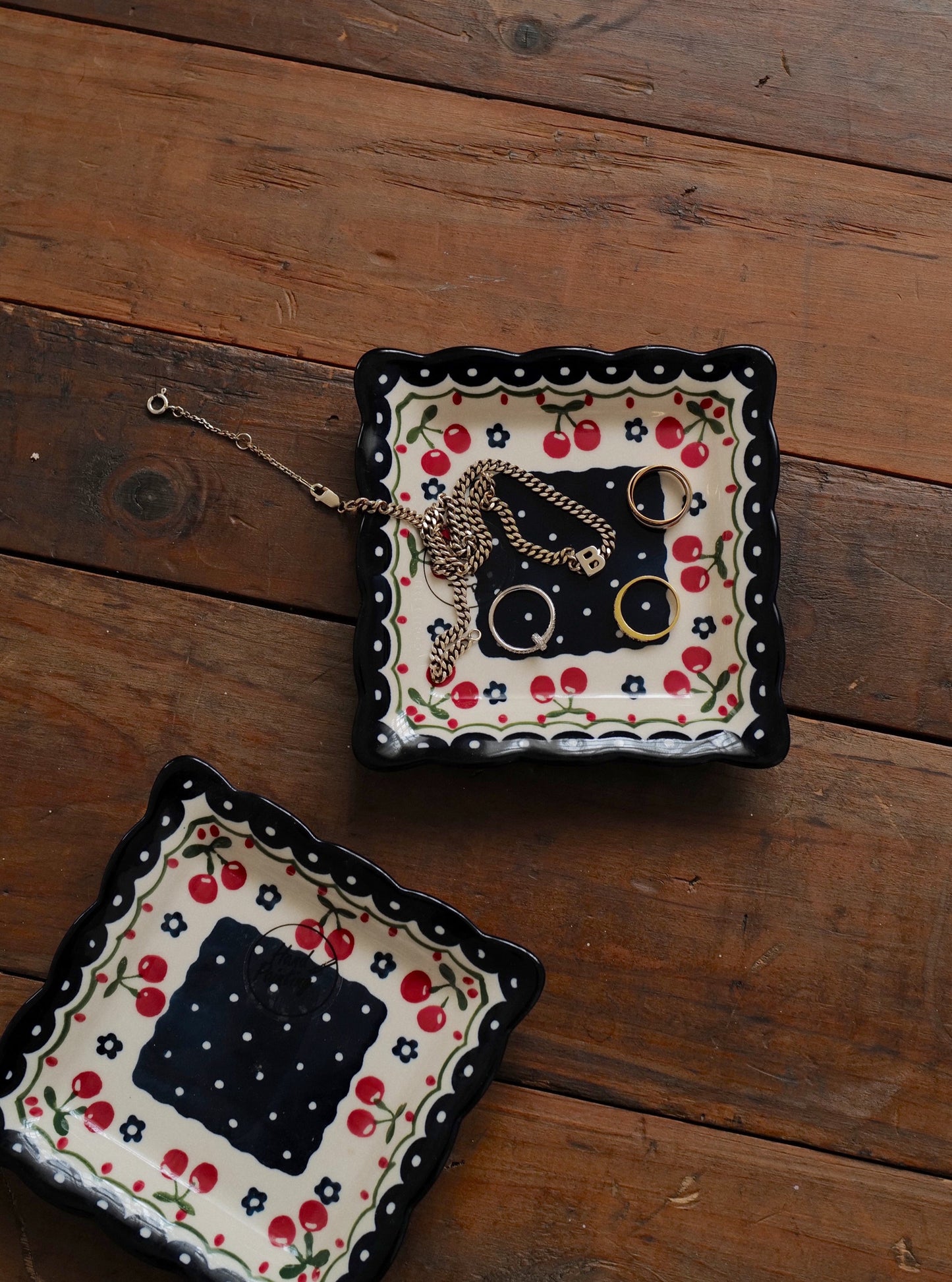 🍒 Hand Painted Ceramic Square Plate