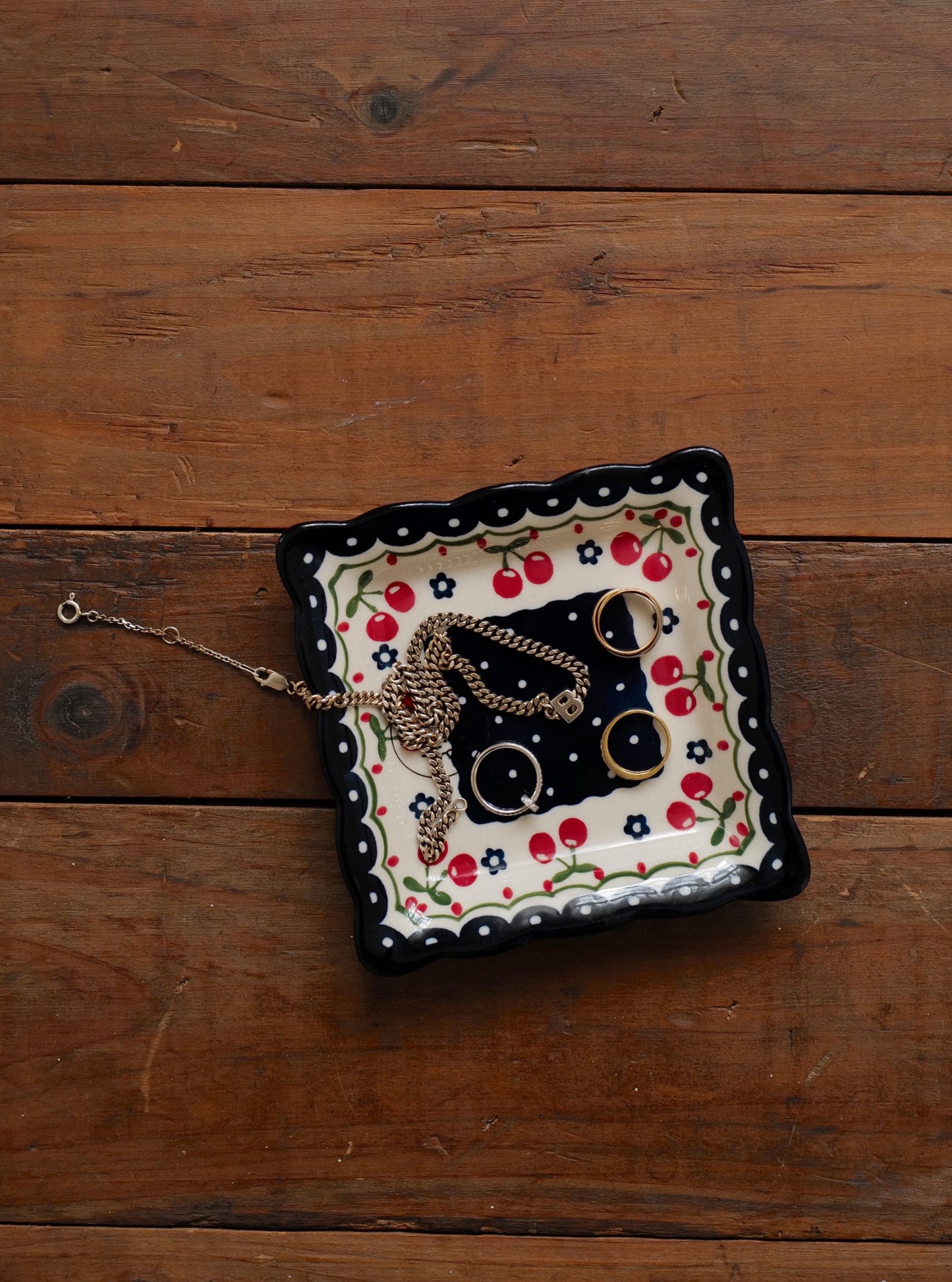 🍒 Hand Painted Ceramic Square Plate