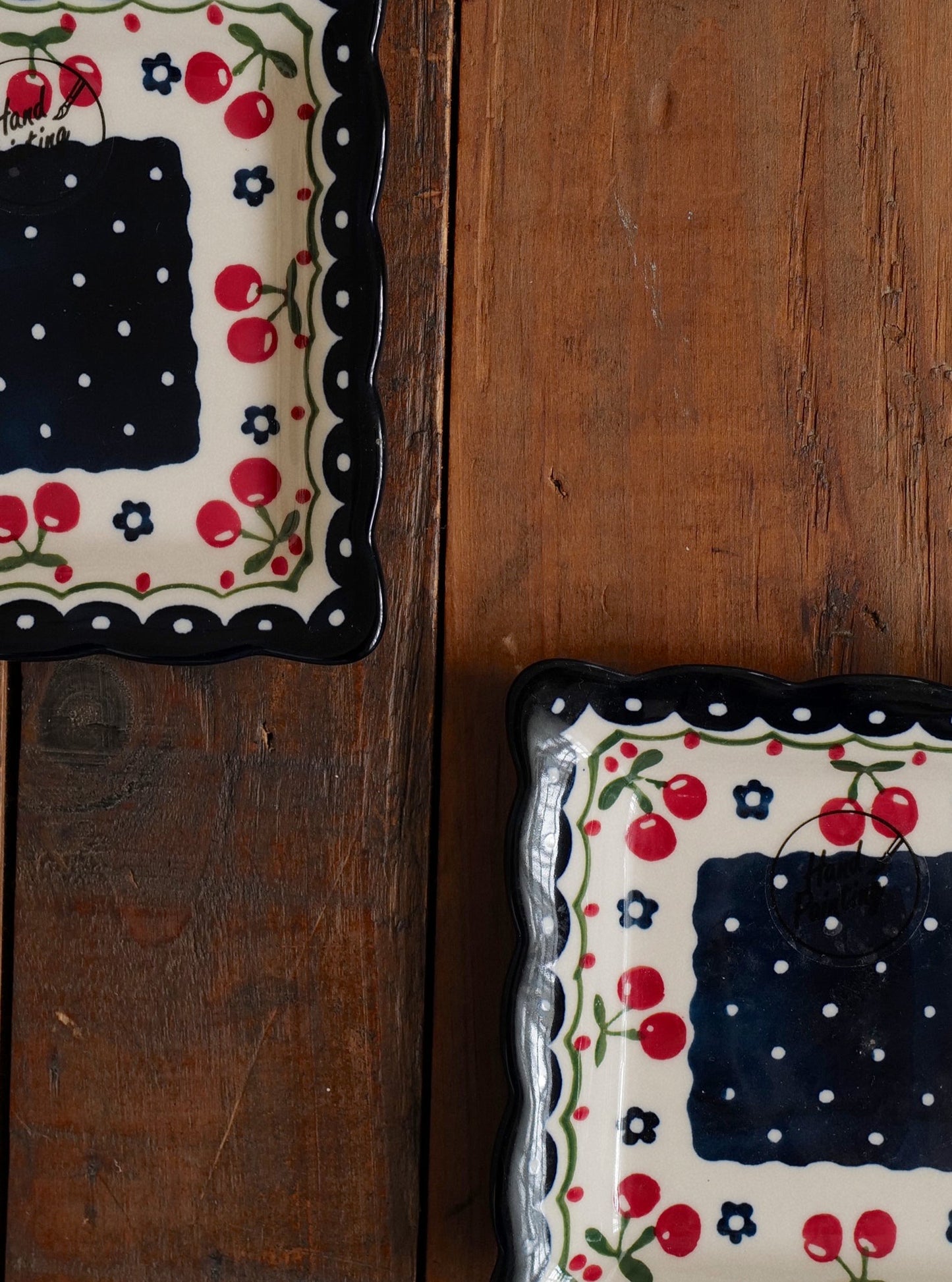 🍒 Hand Painted Ceramic Square Plate