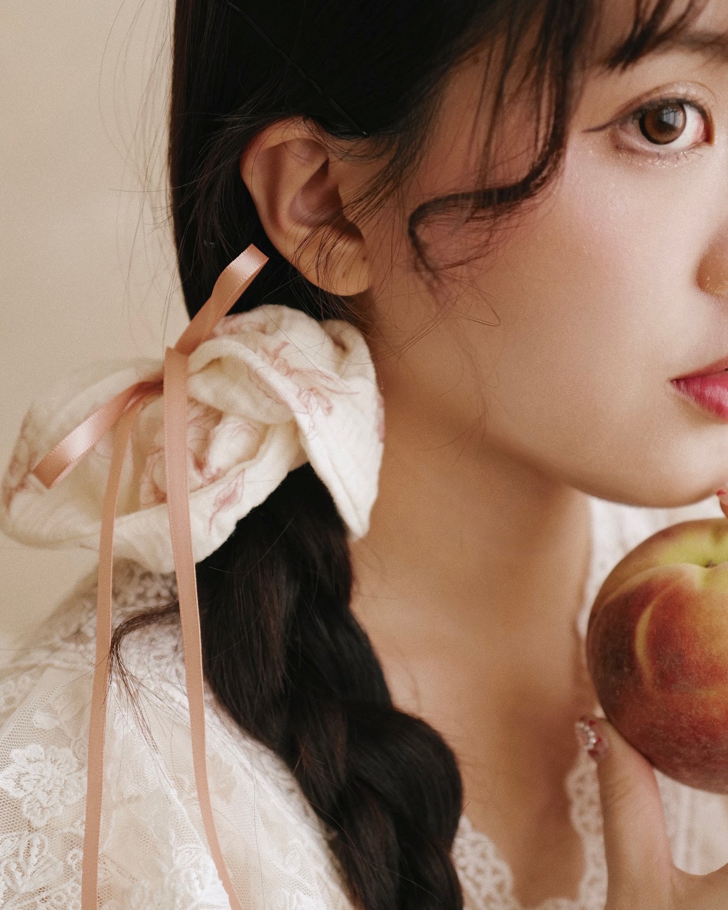 BB x April 🍑 紗棉緞帶髮圈 - PEACH WHISPER