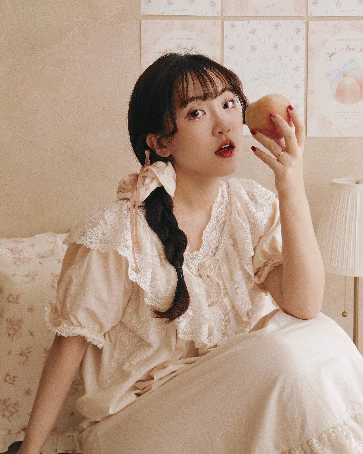 BB x April 🍑 紗棉緞帶髮圈 - PEACH WHISPER