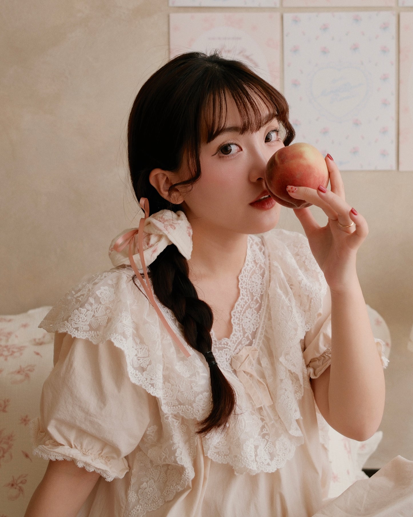 BB x April 🍑 紗棉緞帶髮圈 - PEACH WHISPER