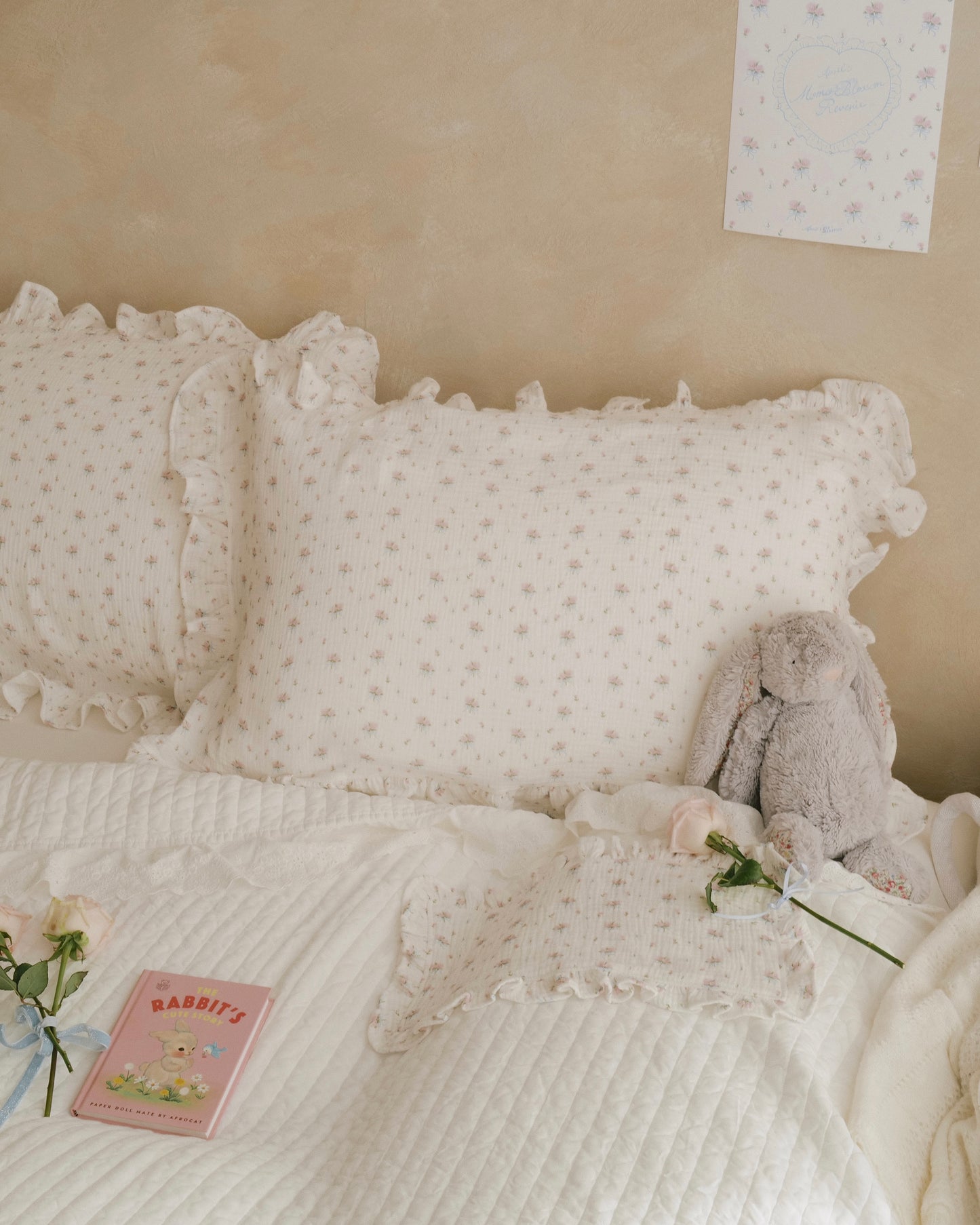 預購*BB x April 🍑 Cotton Gauze Pillow Towel 大人枕巾 | Ribboned Rose（2入）