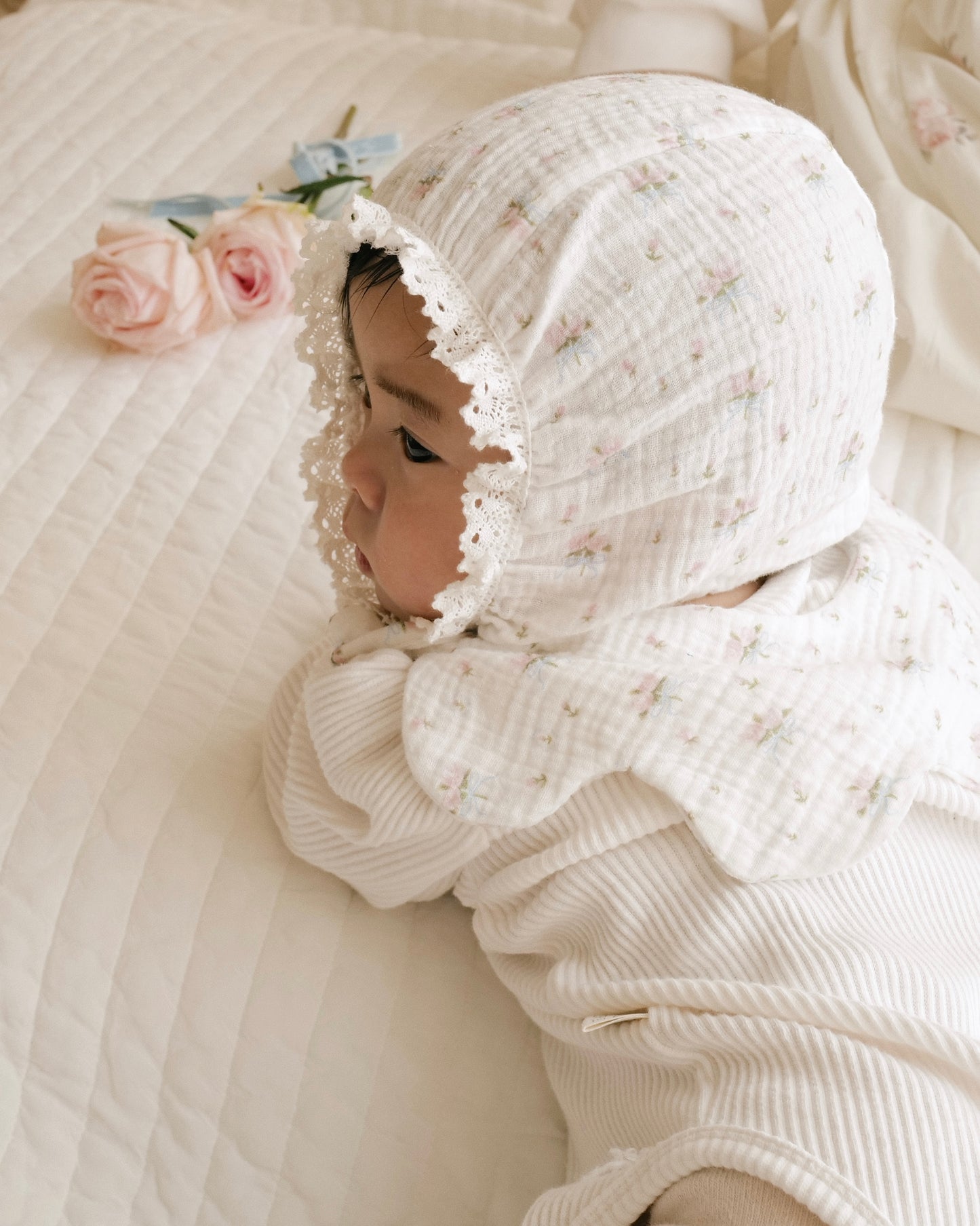 BB x April 🍑 紗棉荷葉邊嬰兒帽 - RIBBONED ROSE
