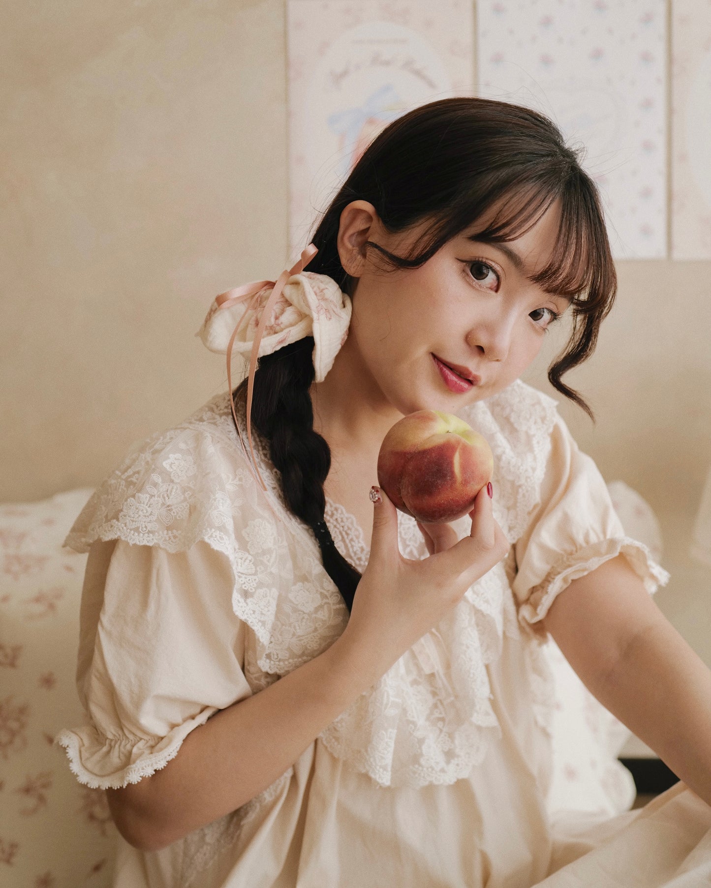 BB x April 🍑 紗棉緞帶髮圈 - PEACH WHISPER