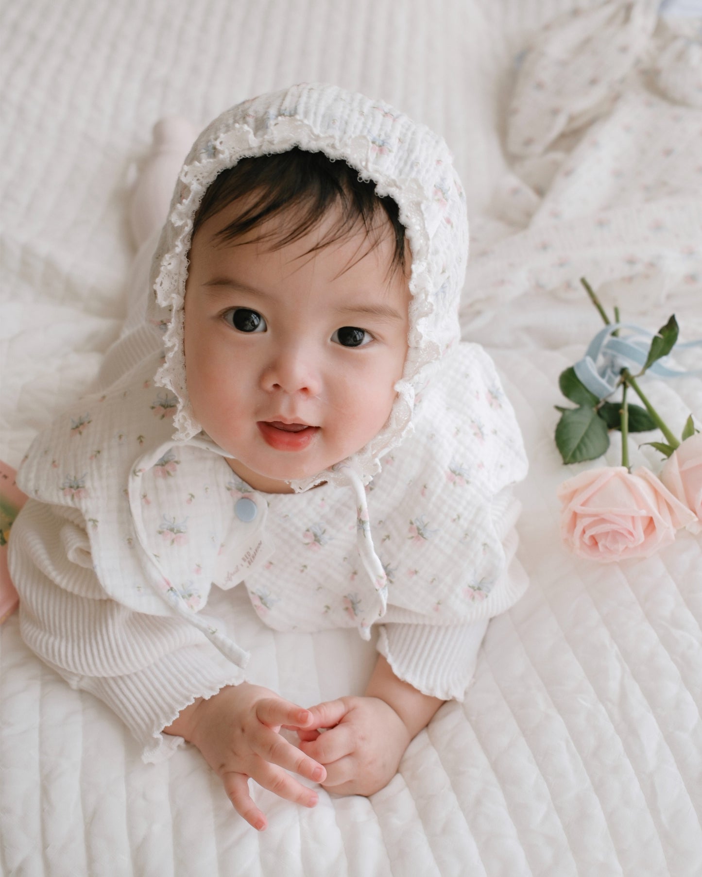 BB x April 🍑 紗棉荷葉邊嬰兒帽 - RIBBONED ROSE